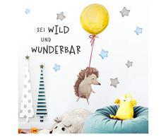 Little Deco Sticker Spruch sei wild & Igel I Wandbild M - 107 x 57 cm (BxH) I Luftballon Wandtattoo Kinderzimmer Junge Tiere Wandbilder Deko Babyzimmer Kinder DL321