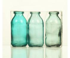 Unbekannt Sandra Rich. Glas VASE Bottle klein. 3 kleine Flaschen ca 10,5 x 5 cm. Türkis - BLAU. 1165-10-87