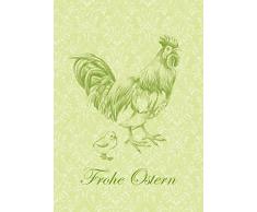 fioniony Osterkarte Frühlingsgrüße zu Ostern: Frohe Ostern Edle Retro Ostergrußkarte (Glückwunschkarte/Klappgrußkarte/Grußkarte) in Grün mit einem Hahn und Küken als Zeichnung (Mit Umschlag) (1)