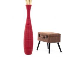 Leewadee Große Bodenvase für Dekozweige hohe Standvase Design Holzvase 112 cm, Mangoholz, rot