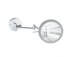 WENKO 3656480100 Power-Loc LED Wandspiegel Aura - mit hochwertigem Acrylrahmen, Befestigen ohne bohren, Spiegelfläche ø 16.5cm, 500% Vergrößerung, Stahl, 20 x 24.5 x 10-40 cm, Chrom