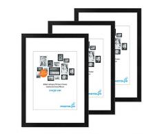PHOTOLINI 3er Set Bilderrahmen 21x30 cm DIN A4 Modern Schwarz aus MDF mit Acrylglas/Portraitrahmen/Wechselrahmen
