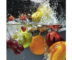 Artland Echt-Glas-Wandbild Deco Glass nmedia Spritzendes Obst auf dem Wasser Ernährung & Genuss Lebensmittel Obst Fotografie Bunt D1GJ