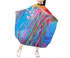 MEWCulture Friseurumhang für Kinder, einfaches Quallen, Acrylgemälde, wasserdicht, professioneller Friseurumhang in voller Länge, antistatisch, Friseurumhang mit Schnappverschluss für Haarstyling