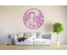 INDIGOS 4051095426158 Wandtattoo / Wandsticker - d111 Ornament hÃ¼bsche Frau mit Blumen und BlÃ¼mchen , Vinyl, violett, 96 x 95 x 1 cm
