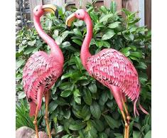 Vintage Flamingo 2er Set Gartenfigur Metall Figur Bunt Tier Vogel Deko Teichfigur Gartendeko Garten Höhe 97cm