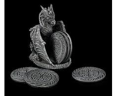 Gothic Glas Untersetzer Set mit Drachen Figur als Halter | Geschenkidee Deko