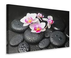 Canvarto Leinwandbild Feng-Shui-Orchidee Zen, 75x50cm | Aufhängefertiges Wandbild mit Aufhänger | Kunstdruck auf Leinwand, fertig aufgespannt auf 3 cm starkem Rahmen