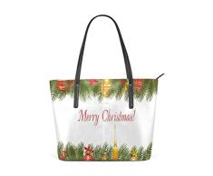 NR Multicolour Fashion Damen Handtaschen Schulterbeutel Umhängetaschen Damentaschen,Weihnachtsbaum Kerze Gruß drucken
