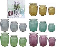 Dekovase Glasvase Vintage Vase Glas 3 er Set 18,14,10 cm Hoch Retro Tischvasche (gelb)