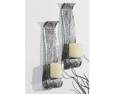Dekorative Wandkerzenhalter für Stumpenkerzen 2er Set aus Metall für Stumpenkerzen Silber