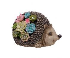 TERESAS COLLECTIONS Gartenfiguren 13cm Hohe Igel mit Fleischig Gartendeko Solar LED Gartenleuchte aus Kunstharz Wasserdicht Tier Figur für Feengarten Balkon Terasse Geschenk Frühling & Sommer