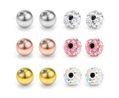 JFORYOU 12 STK 1,2mm 3mm Piercing Ersatzkugel Kugel für Gewinde Kristall Kugel und 316L Chirurgenstahl Kugel Silber Gold und Rose Gold