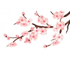 EmmiJules Wandtattoo Blumenranke Kirschblüte rosa Ranke Ornament Wohnzimmer Schlafzimmer Blume Baum Ast Wandaufkleber Wandsticker Pflanzen Frühling Sommer (Klassisch)