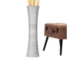 Leewadee Große Bodenvase für Dekozweige hohe Standvase Design Holzvase 75 cm, Mangoholz, Silber