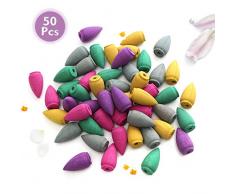 Jeteven 50 pcs Natur Räucherkerze Backflow Räucherkegel Set Natural Räucherware Rückfluss Kegel Aromatherapy Räucherset Incense, Mix 5 verschiedenen Düfte Jasmin Ozean Lily Osmanthus Rose（50pcs）