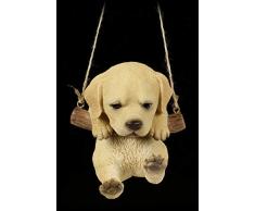 Hunde Figur Labrador Welpe auf Einer Schaukel | Deko-Figur, handbemalt, zum Hängen