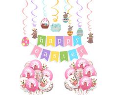 Regendeko Ostern Hasen Girlande Luftballons Spiral Deko Set Hase Dekoration für Frühling & Ostern Party Dekoration (Rosa)