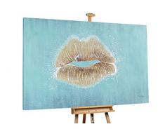 KunstLoft® XXL Gemälde Magische Lippen 180x120cm | original handgemalte Bilder | Erotik Türkis | Leinwand-Bild Ölgemälde einteilig groß | Modernes Kunst Ölbild