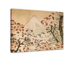 Bilderdepot24 Leinwandbild Katsushika Hokusai - Alte Meister "Blick auf den Fujijama mit blühenden Kirschbäumen" 80x60cm - fertig gerahmt, direkt vom Hersteller