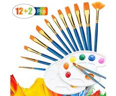 Pinselset Malen, 14 pcs Pinsel-set mit Mischpalette für Acrylfarben Aquarellfarben Ölfarben Leinwand Gemälde, Öl Aquarell Acryl Farben Set Künstler Malpinsel mit Farbpalette für Erwachsene Kinder