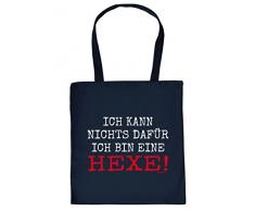 Gruselige Halloween Baumwolltasche : Halloween / Ich kann nichts dafür ich bin eine Hexe ! -- Goodman Design -- Tasche für Süßigkeiten Farbe: navy-blau