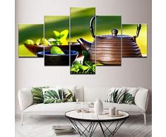 zayduo Leinwandbilder Bilder auf Leinwand Wandkunst Bilder Modulare 5 Stücke China Topf Und Grüntee Blatt Malerei Modulare HD Drucke Poster Wohnzimmer Decor