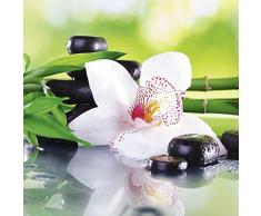 Artland Echt-Glas-Wandbild Deco Glass Africa Studio Spa Steine, Bambus Zweige und weiße Orchidee auf dem Tisch auf natürlichem Hintergrund Wellness Zen Pflanze Fotografie Grün C0ZE