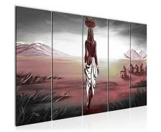 Bilder Afrika Massai Wandbild 200 x 80 cm - 5 Teilig Vlies - Leinwand Bild XXL Format Wandbilder Wohnzimmer Wohnung Deko Kunstdrucke Rosa Grau - MADE IN GERMANY - Fertig zum Aufhängen 001655b