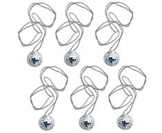 6 kleine Discokugeln mit Kette Spiegelball 70er Jahre Anhänger Deko Diskoball Discokugel