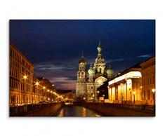 Kunstdruck auf Leinwand 120x80cm Urbane Fotografie – Basilius-Kathedrale in Moskau bei Nacht