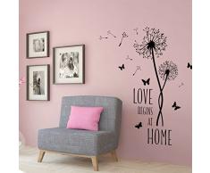 Grandora W5426 Wandtattoo Spruch Love Begins at Home + Pusteblumen Wohnzimmer schwarz (BxH) 80 x 76 cm