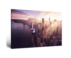 ge-Bildet® Bild auf Leinwand MIT SOMMER RABATT Sonnenuntergang über Manhattan - New York City Stadtbild Städtebild - 100x70 cm einteilig - direkt vom Hersteller aus Deutschland - Made in Germany