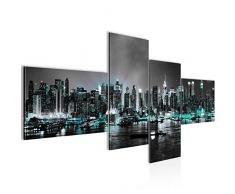 Runa Art Bilder New York City Wandbild 200 x 100 cm Vlies - Leinwand Bild XXL Format Wandbilder Wohnzimmer Wohnung Deko Kunstdrucke Türkis 4 Teilig - Made IN Germany - Fertig zum Aufhängen 605441b