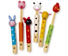 Lotusflöte Flöten Tiere aus Holz, sechs verschiedene lustige bunte Flöten mit süßen Tierköpfen, tolles Gastgeschenk an Kindergeburtstagen, ab 3 Jahre