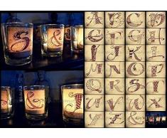 SiebenPfeiles kleine Glasteelichthalter Kerzenhalter The Zen-ART (inspired by Zentangle®) mit Buchstabe nach Wahl; personalisiert; Dekoaccessoires