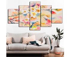 zayduo Leinwandbilder Bilder auf Leinwand Malerei Kalligraphie 5 Panel China Flower Artwork Poster und Drucke Wandbilder Wohnzimmer Nordic Home Decor-80 * 150cm