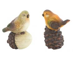 DARO DEKO Keramik Figur Vogel 2 Stück - mit Eichel und Tannenzapfen