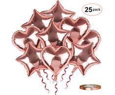 Folienballon Herz Stern Helium Folien Luftballons 25 Stück 45 cm Rosa Gold Hochzeit Große Ballons mit 10m Rosegold Band für Party Dekorationen Geburtstag Brautdusche Valentinstag Verlobung, Set 13