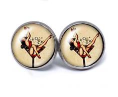 JUANLOWE Pin Up Girl in Martini-Glas Ohrstecker, Edelstahl in silber, Ohrringe Rockabilly Old School Tattoo Motiv