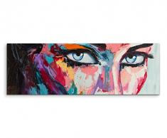 Panorama Fotoleinwand 120x40cm Buntes modernes Ölgemälde – Frau mit blauen Augen auf Leinwand exklusives Wandbild moderne Fotografie für ihre Wand in vielen Größen