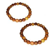 CleanPrince 2 Stück Set Freundschaftsarmbänder Olivenholz Armband Holzperlen Schmuck Herren Damen Lebensbaum Kugeln Strang Holz Perlenarmband Surferarmband Buddha buddhistisch Holzarmband rund dick Bracelet flexibel Unisex Frauen