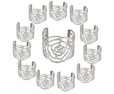 KAKOO 12 Stück Serviettenringe Set, Metal Rose Morderne Serviettenhalter für Hochzeit Geburtstag Weihnachten Taufe Tisch Dekoration (Silber)