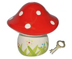 Sparschwein Pilz - Porzellan / Keramik mit Schlüssel - stabile Sparbüchse Spardose Kinder Figur groß Glückspilz