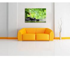 Bambusbrunnen mit Steinen Format: 120x80 auf Leinwand, XXL riesige Bilder fertig gerahmt mit Keilrahmen, Kunstdruck auf Wandbild mit Rahmen, günstiger als Gemälde oder Ölbild, kein Poster oder Plakat