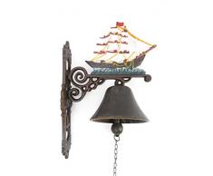 Gartenglocke Wandglocke Segelschiff Windjammer Gusseisen Eisen Eisenglocke Metallglocke Schiffsglocke Antik rustikal braun Bauernhof Hofglocke