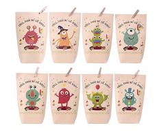 Joygogo Monster Geschenktüten, Bunt Geschenktüten mit 8 verschiedenen süßen Monstermotiven für Mitgebsel, Geschenke, Kindergeburtstage und Hochzeit Geschenk Papiertasche, Deko Taschen