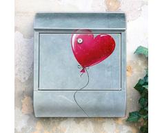 banjado - Stahlbriefkasten mit Zeitungsfach 38x42x11cm Design Wandbriefkasten mit Motiv Herzballon