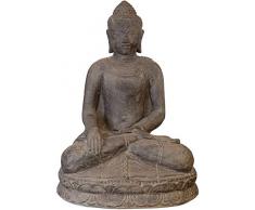 korb.outlet Buddha Figur Steinguss/sitzender Steinbuddha 80cm für Haus und Garten/Budda Lavastein frostfest