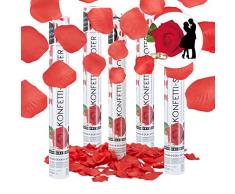 Relaxdays 5er Set Party Popper 40 cm Rosenblätter, rote Rosen, bis 8 m Effekthöhe, für Hochzeit und Verlobung, Konfettiregen, rot